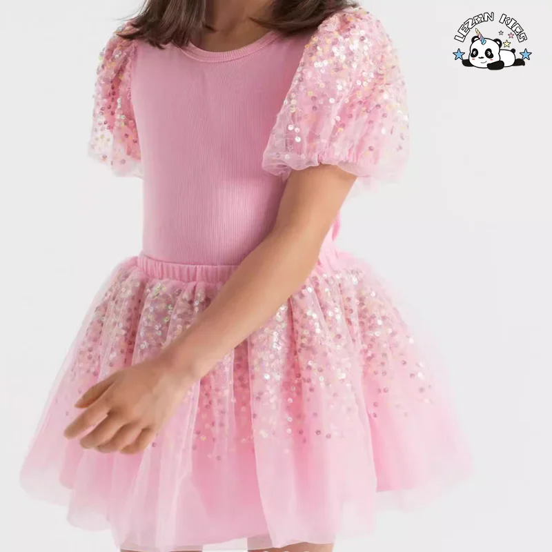 LEZONKIDS - Summer Casual Two Piece Set Sequin Printed T-Shirt with Skirt Girl Clothes Girls Clothing Sets
